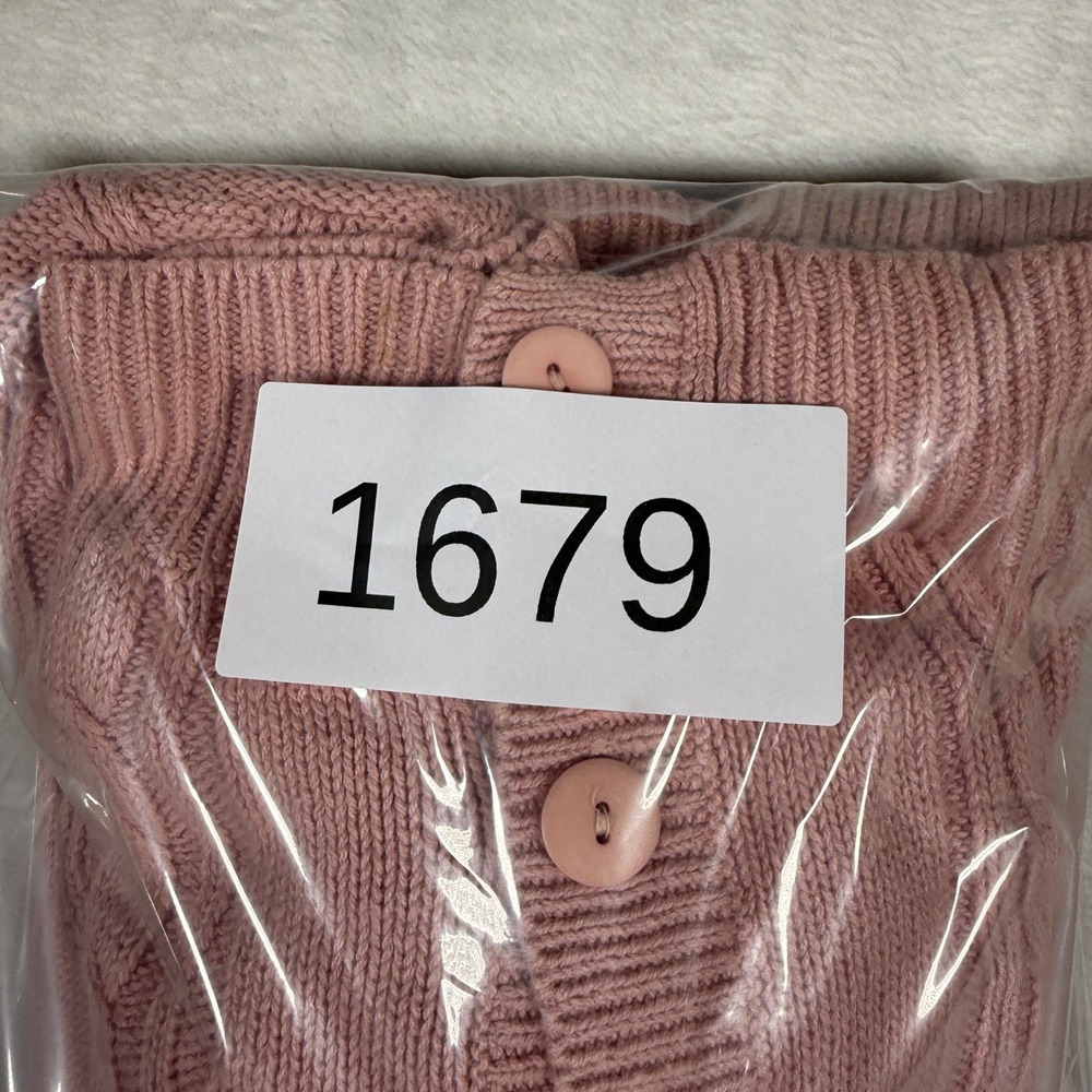 Vintage Brownstone Studio Pink Heart Cable‎ Knit Button Cardigan Sweater Women M - Picture 6 of 6